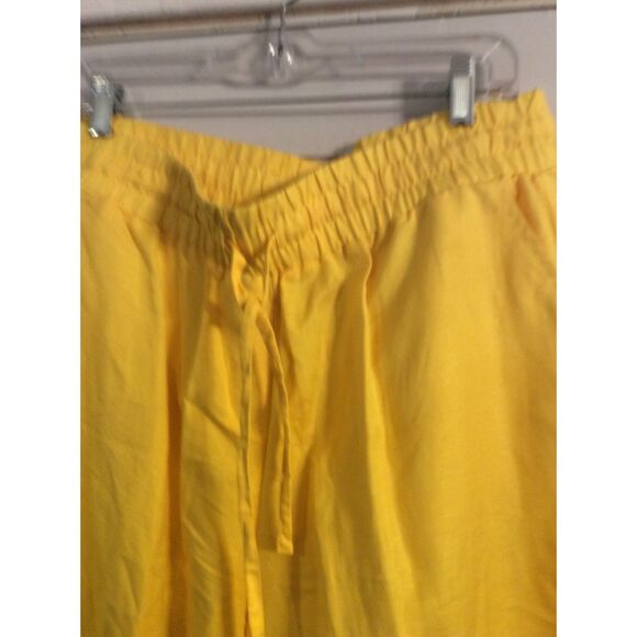 Zac & Rachel Yellow Capri Pants Elastic Waist Large Legs Linen Blend XL - Picture 4 of 5